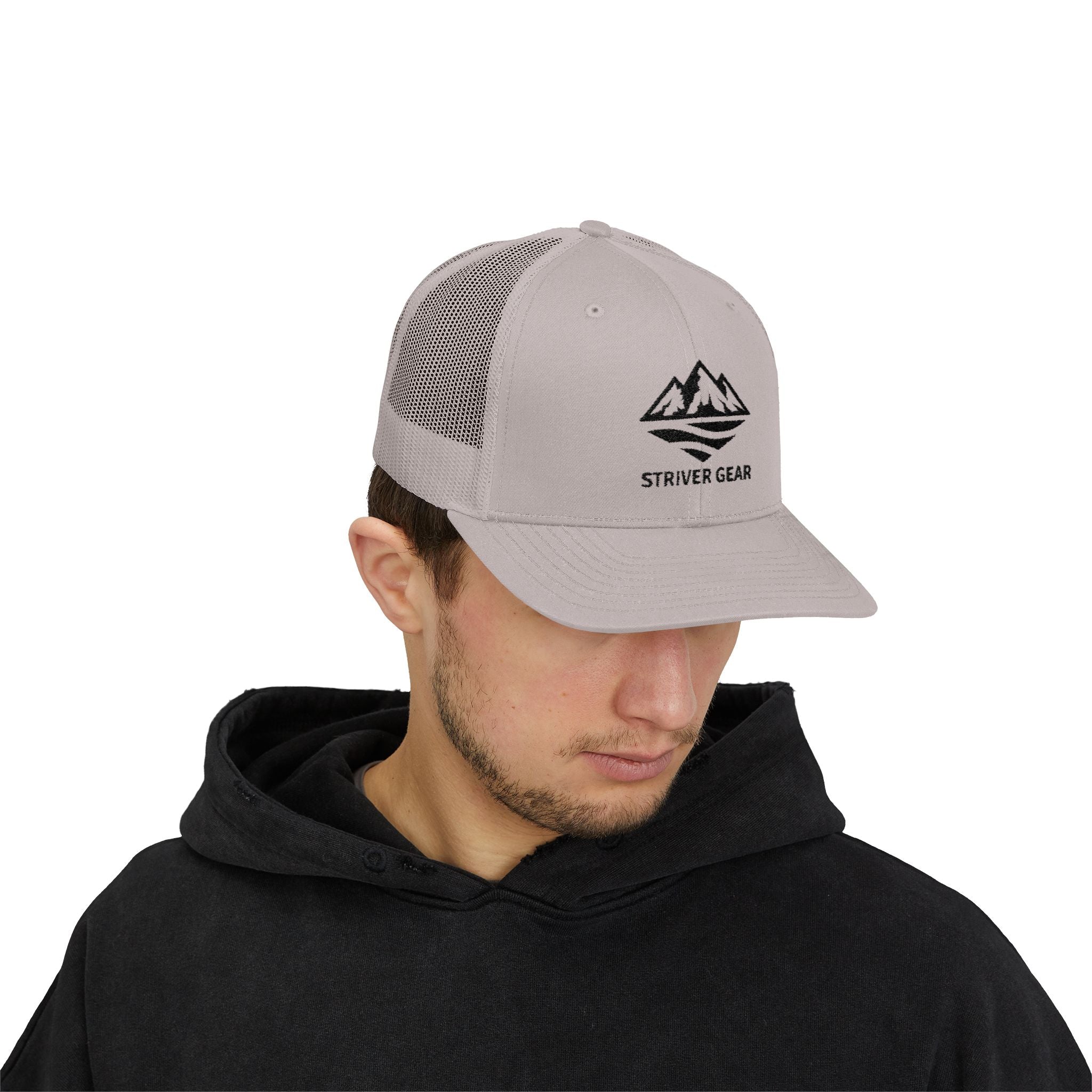 Solid Black Logo Snapback Trucker Cap