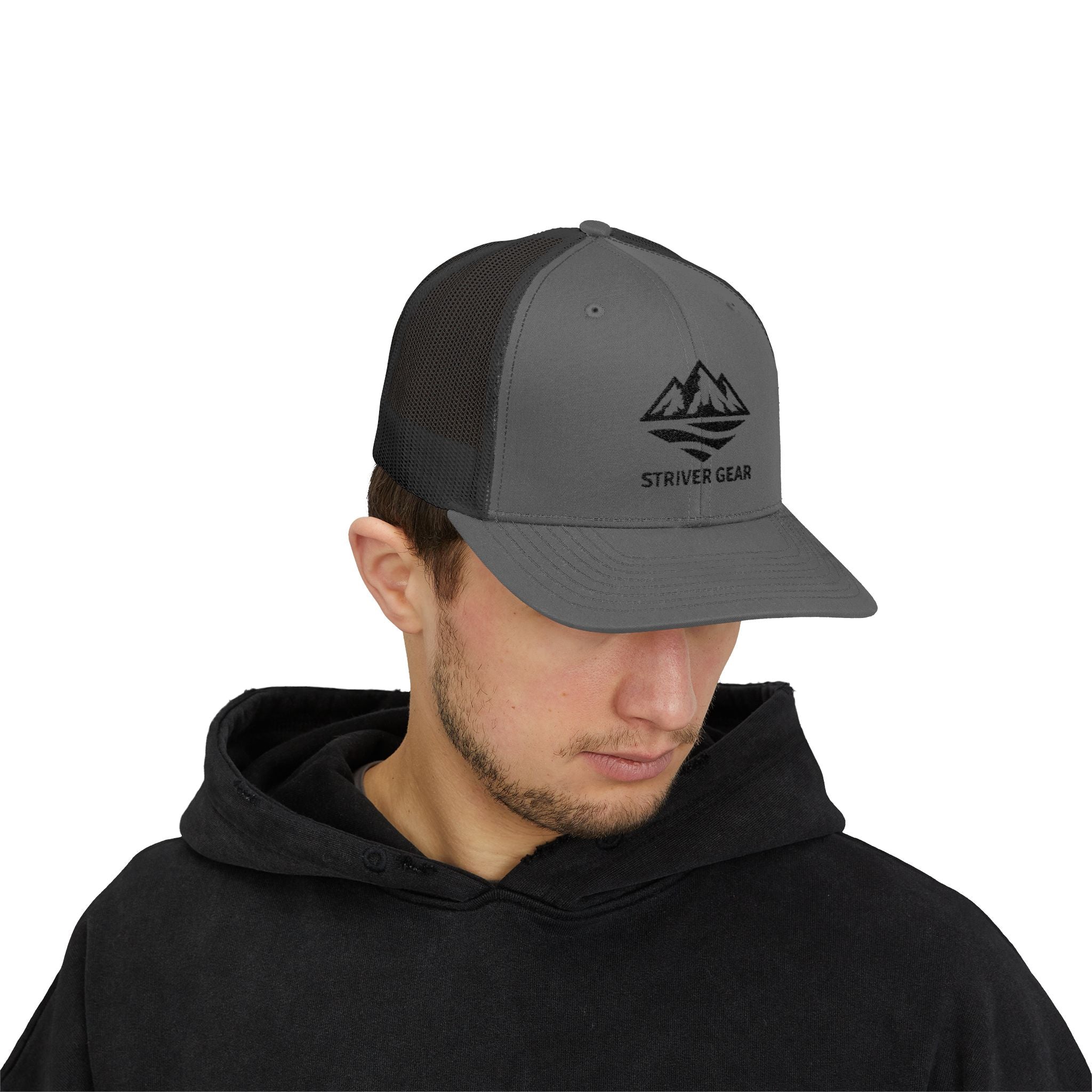 Solid Black Logo Snapback Trucker Cap