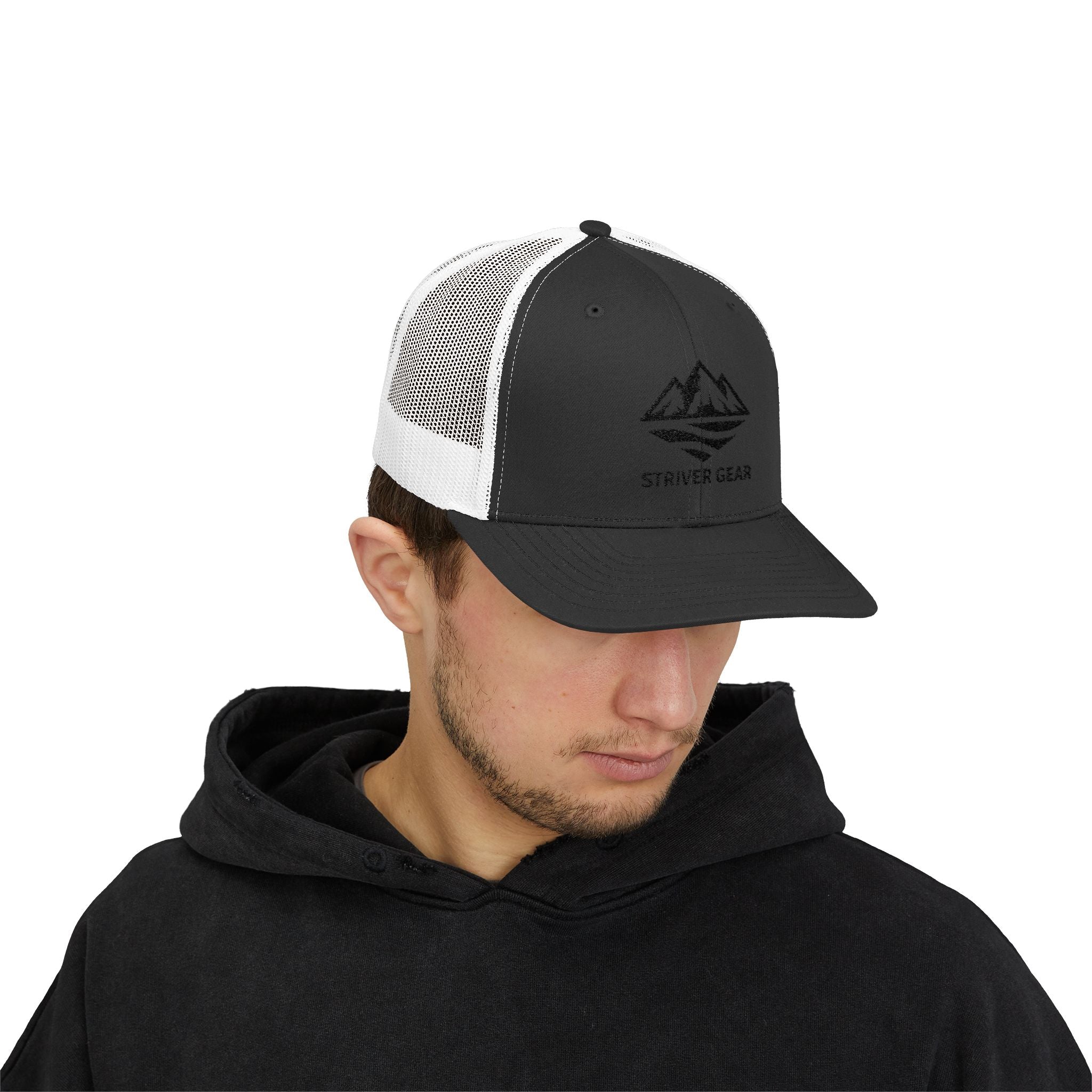 Solid Black Logo Snapback Trucker Cap
