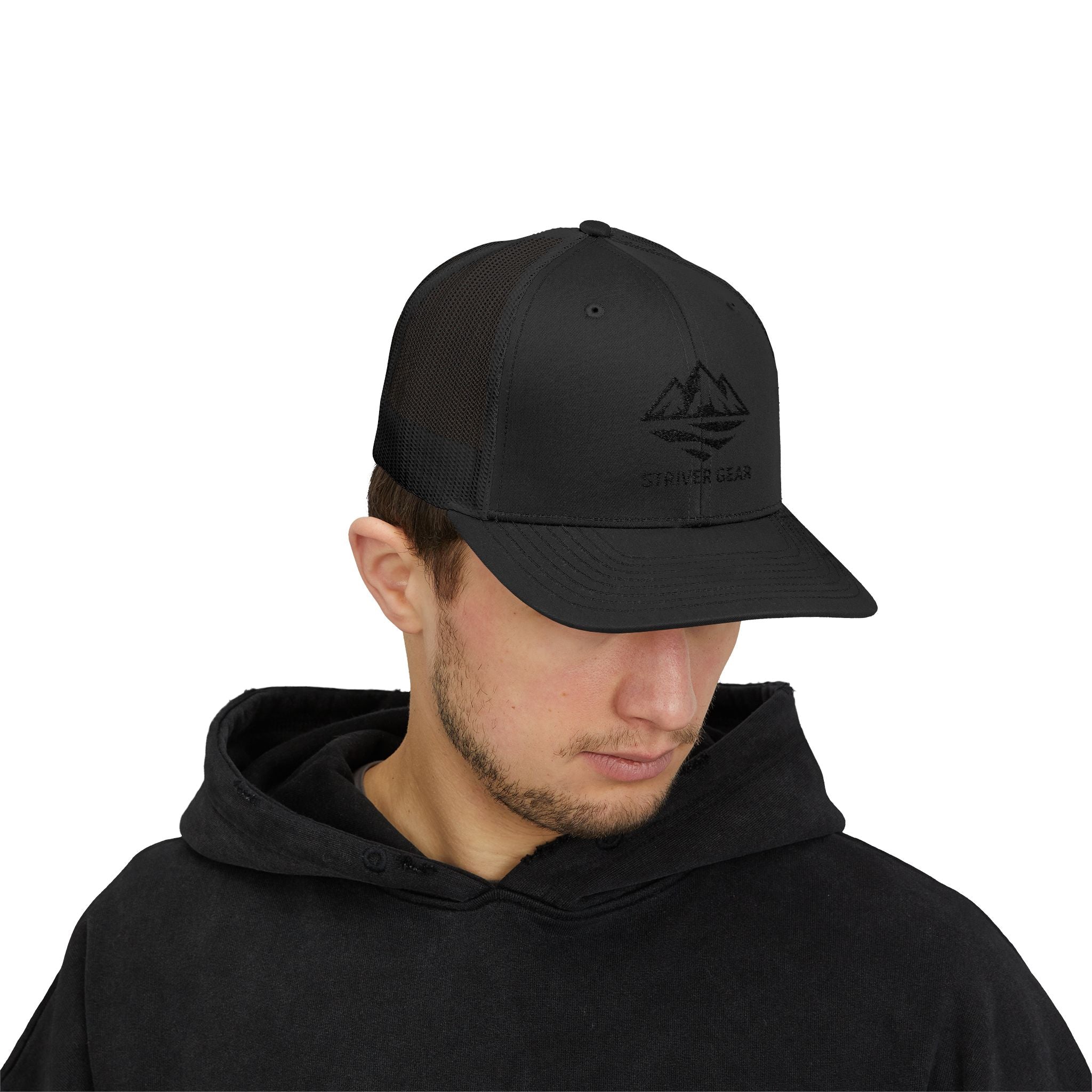 Solid Black Logo Snapback Trucker Cap