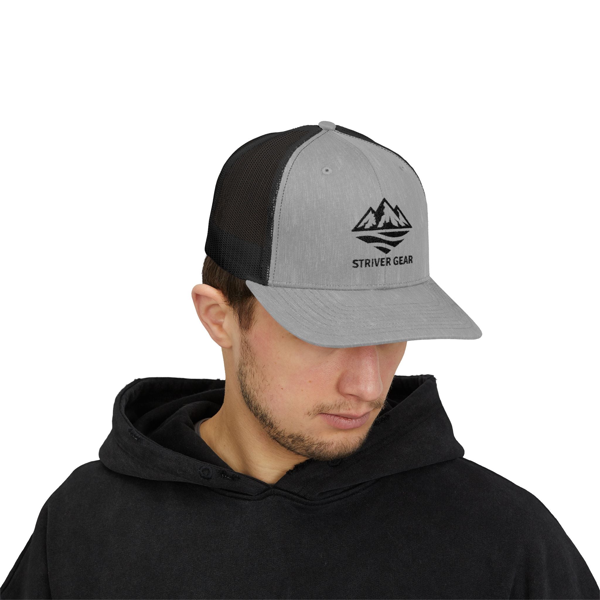 Solid Black Logo Snapback Trucker Cap